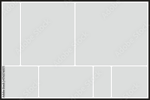 Grid layout with nine empty rectangular frames and rounded corners rectangles