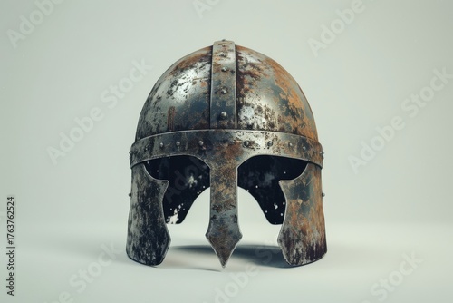 Ancient Valor: The aged steel helmet, a silent testament to battles fought and victories earned, it evokes a sense of bygone eras and the spirit of courageous warriors.