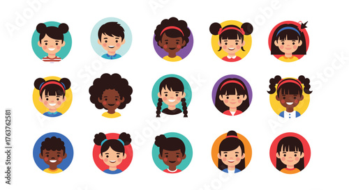 Diverse Children Avatars - A Collection of Cute Cartoon Faces.