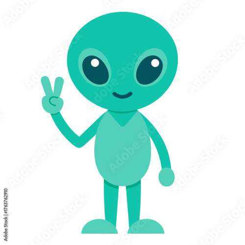 Cute alien peace sign minimal clean design vector illustration