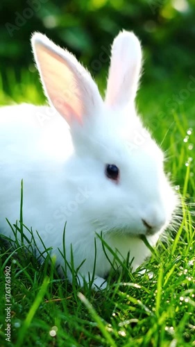 White rabbit in green grass nature and wildlife imagery