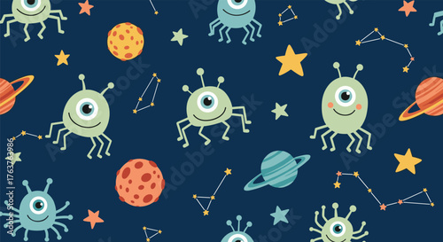 Cosmic Cartoon - Aliens, Planets, and Stars in Space.