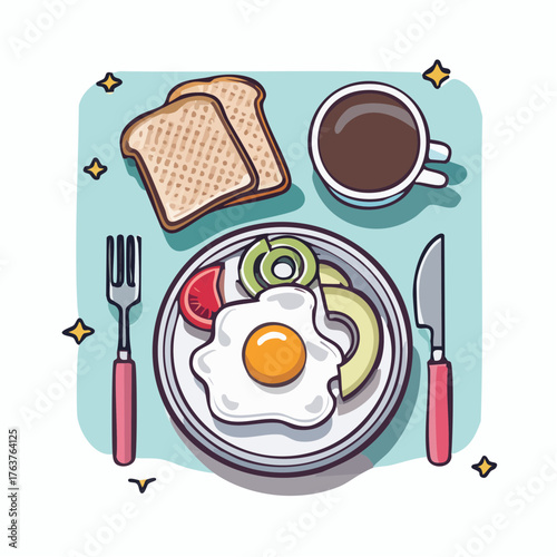 A delightful breakfast scene featuring a sunny-side-up egg, toast, avocado, and a cup of coffee, perfect for morning meal inspiration