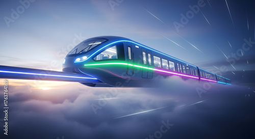 Wallpaper Mural Futuristic Floating Train – Surreal Transportation Concept Torontodigital.ca