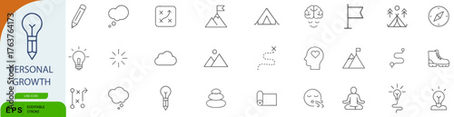 Personal Growth Icon Set – Symbols of Self-Improvement, Mindfulness, and Goal Achievement