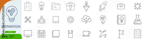 Innovation Icon Set – Symbols of Creativity, Business Strategy, and Scientific Discovery