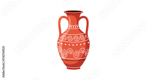 Ornate Terracotta Amphora with Intricate White Designs.