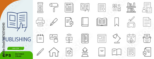 Publishing Icon Set – Symbols of Writing Tools, Editorial Workflow, and Content Production