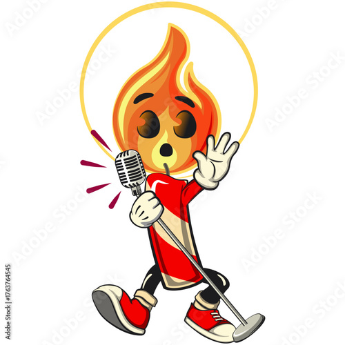 cute candle mascot cartoon vector illustration with light flame character sing earnestly with maximum style, isolated for holiday and celebration design, work of hand drawn