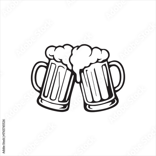 Cartoon vector icon illustration of a frothy pint of cold lager beer in a glass mug, a perfect symbol for a bar or pub beverage design