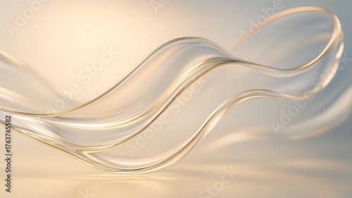 Seamless looping 3D animation of flowing glass ribbons with gold gradients. Abstract, futuristic, and elegant background perfect for design, technology, and cosmetic visuals.