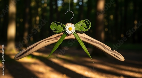 Eco-Friendly Wooden Hanger with Natural Leaf Bow and Daisy