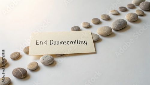 Pebbles Lead Away From Card Indicating End of Doomscrolling