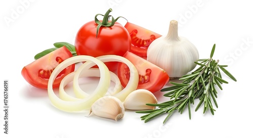Fresh Mediterranean Cooking Ingredients on White