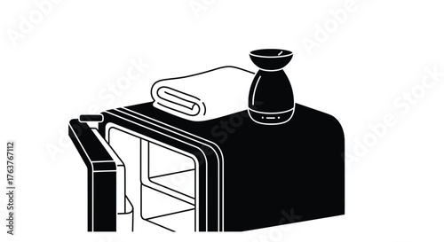 Vector art of mini fridge with towel and aroma diffuser