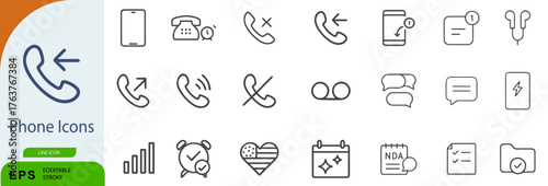 Phone Icon Set – Symbols of Call Functions, Messaging, and Mobile Interface Elements