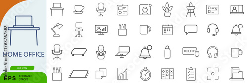 Home Office Icon Set – Symbols of Remote Work, Productivity Tools, and Digital Workspace Essentials