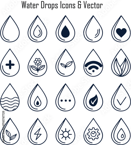 Water Drops Icons & Vector Set