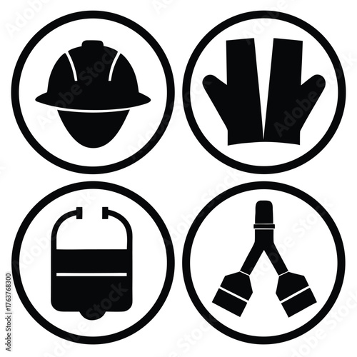 Safety protective equipment icons collection for workplace health and safety