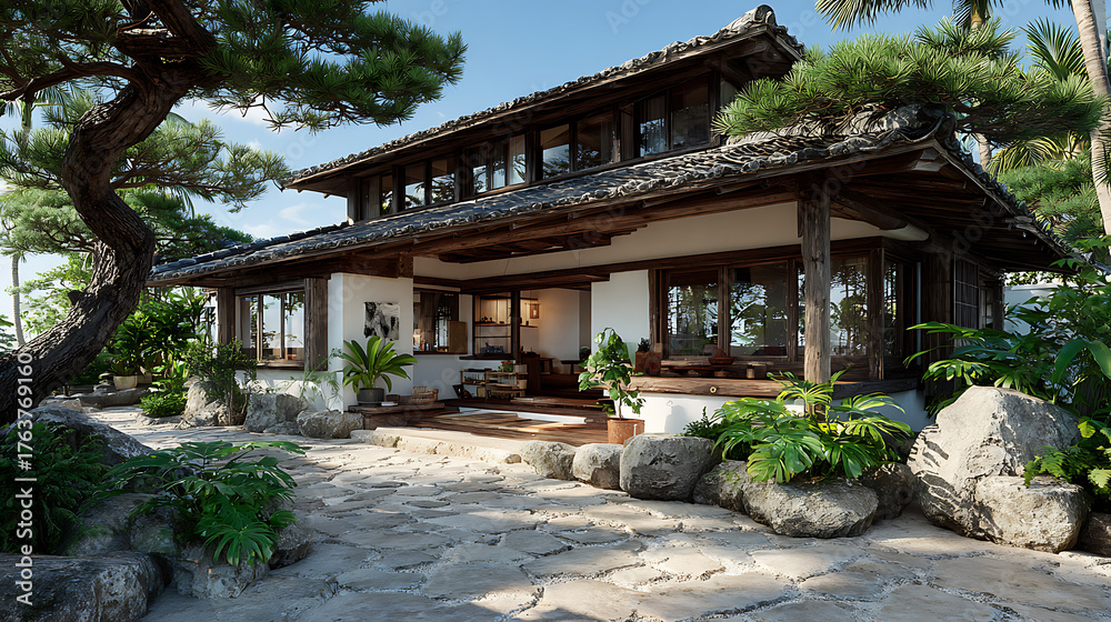 Fototapeta premium Front of house details of modern Japanese style house