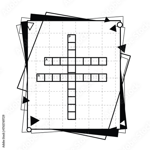 Vector art of crossword puzzle grid, featuring a classic design with black lines and a simple, symmetrical layout for word clues