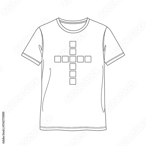 Vector art of simple white tshirt featuring a cross design made of squares, representing faith, minimalism, and modern fashion