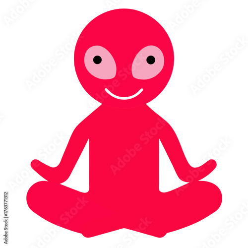 Red Pink Alien Sitting With Joy Minimal Vector Illustration