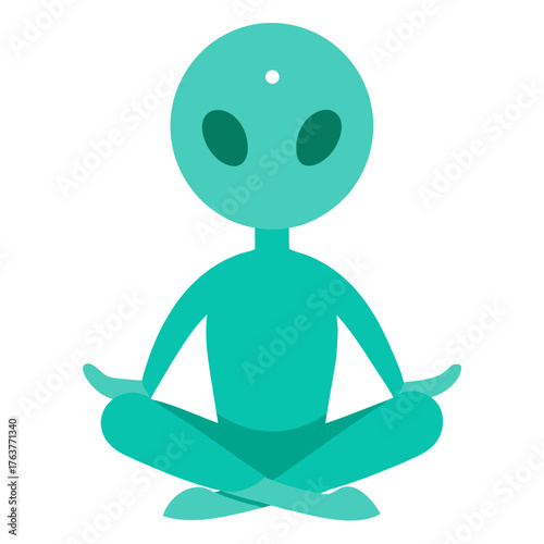 Sky Teal Alien Cartoon Meditating Vector Illustration