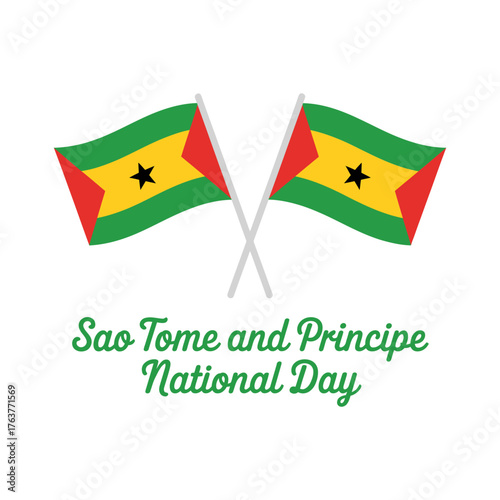 Sao Tome and Principe National Day emblem, crossed flags icon, independence celebration poster, patriotic message graphic, clean vector