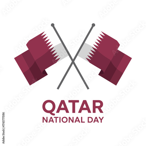 Qatar National Day crossed maroon flags, celebration emblem, heritage pride theme, parade announcement banner, modern patriotic vector