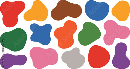 Colorful Abstract Blob Shapes Red, Orange, Brown, Blue, Green, Pink, Purple, and Gray Illustration