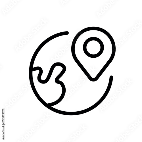 Outline icon globe with location pin icon global positioning, GPS navigation, world map, travel and geography concept. Used for dev, app, design, web, ui. For your design. Vector eps 10