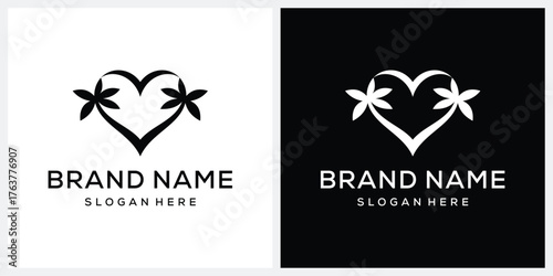 love heart and palm coconut tree logo design vector