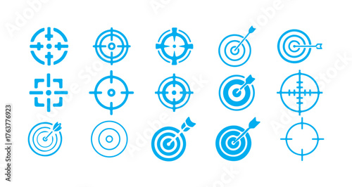 blue target icons set. Colorful dartboard and arrow. Vector illustration eps 10
