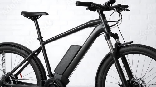 Black Electric Bike on White Background.