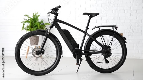 Black Electric Bicycle in a Home Setting.