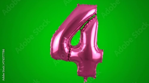 Vibrant Pink Inflatable Number 4 Balloon on Bright Green Background for Celebrations Birthdays and Special Events with Festive Atmosphere and Party Decorations, Perfect for Festive Occasions