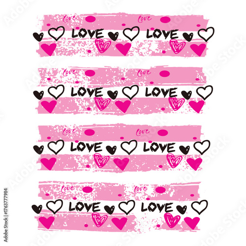 Cute pink love heart pattern typography t-shirt design with romantic valentine style