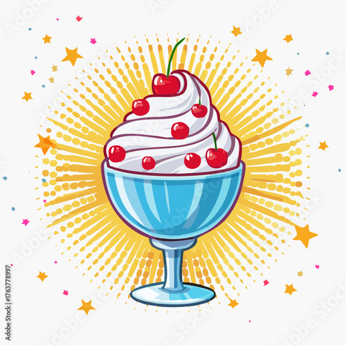 Cherry Sundae Burst Vector Illustration of a Vibrant Ice Cream Dessert