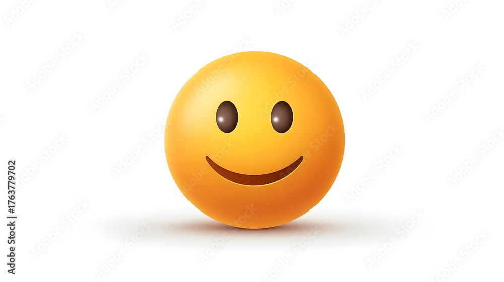Fototapeta premium Three dimensional smiling face emoticon rests on a bright white background surface