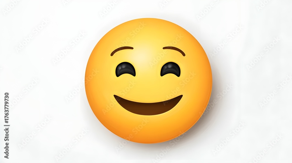 Fototapeta premium Three dimensional smiling face icon displaying happiness and a playful wink against a light background