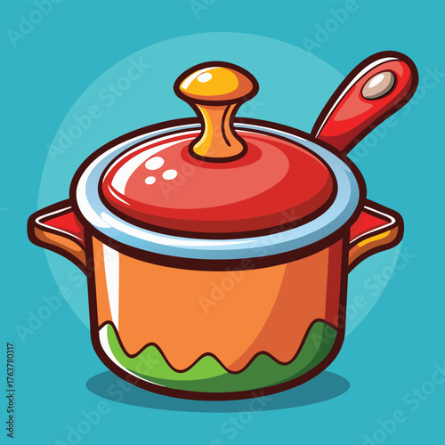 Vibrant cartoon cooking pot with lid and handle
