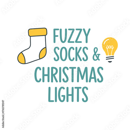 Cute fuzzy socks and christmas lights typography design for festive holiday t shirts