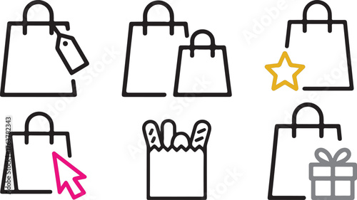 Set of shopping bag icons representing sales discounts and gifts for online retail stores vector