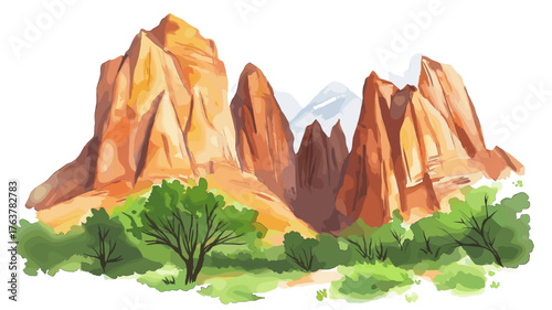 Zion National Park. Zion National Park hand drawn watercolor illustration