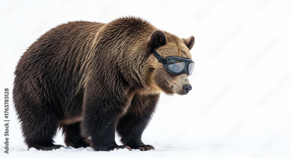 Fototapeta premium bear wearing goggles on it's head on a solid white background