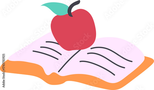 Flat Illustration of an Apple on a Book