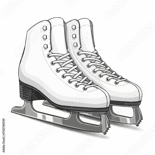 Realistic pair of white ice skates on neutral background. Ideal for winter sport or seasonal poster design.