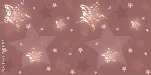 A seamless pattern with golden stars scattered across a dark purple background [Восстановлен]