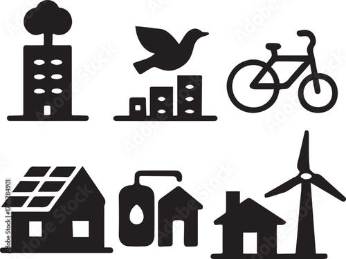 Collection of eco friendly icons silhouette isolated on white background